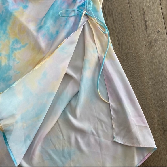 Zara | Silk Scrunch Pastel Tye Dye Slip Style Dress Sz L - Picture 5 of 11